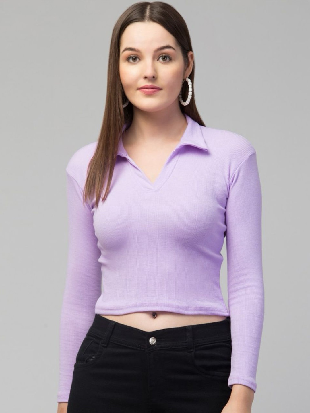 

Swaggish Applique Shirt Style Top, Lavender