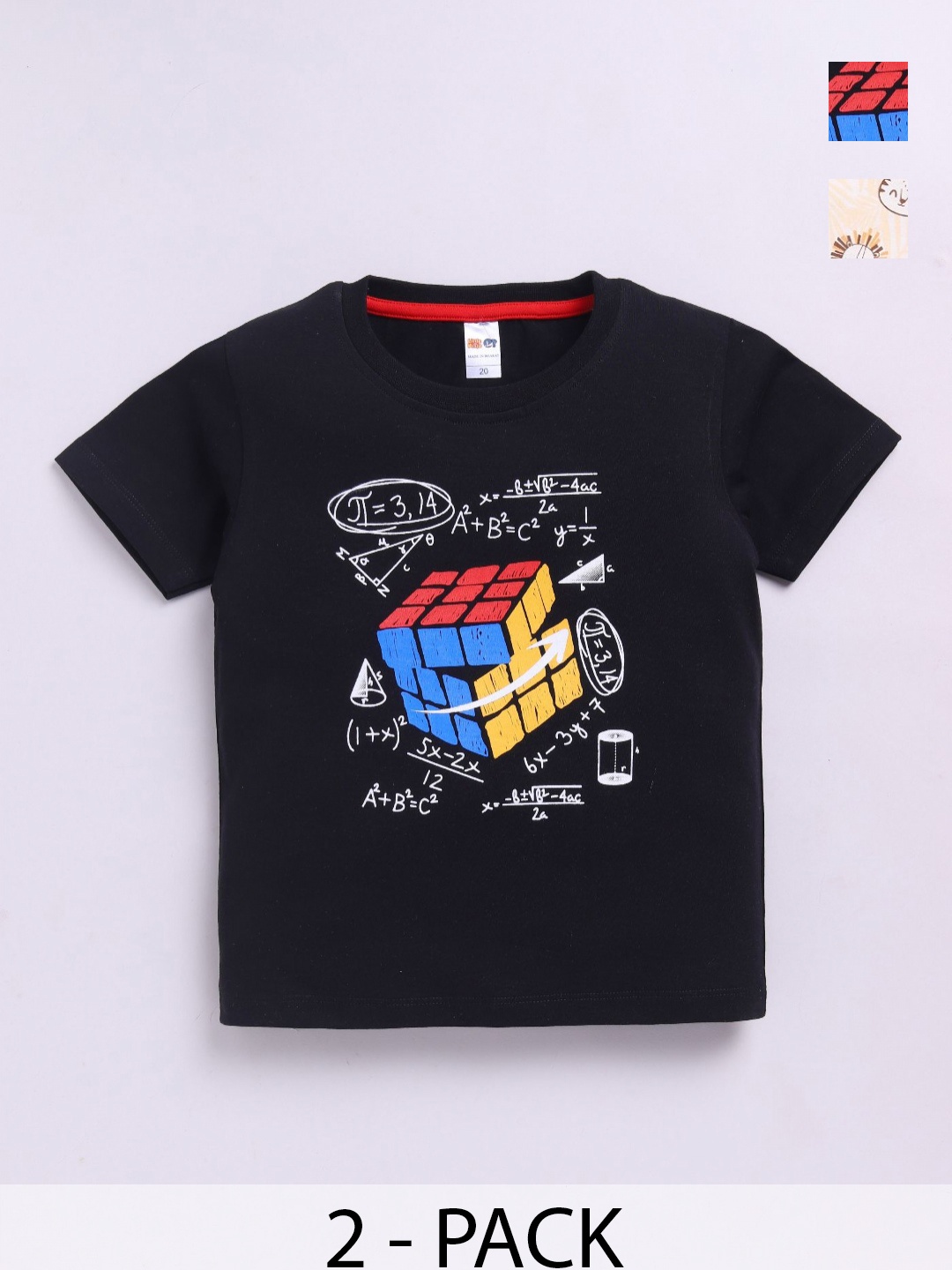 

LITTLE NINJA Boys Pack Of 2 Graphic Printed Round Neck Cotton T-shirts, Black