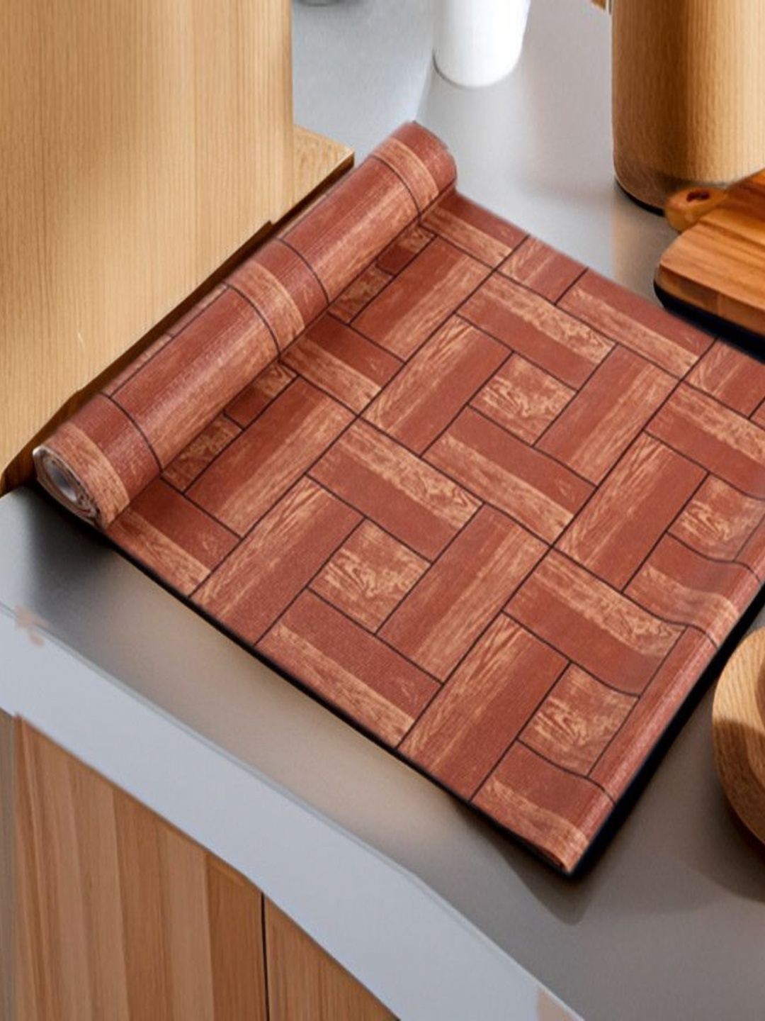 

REVEXO Brown Printed Water-Resistant Shelf Liner