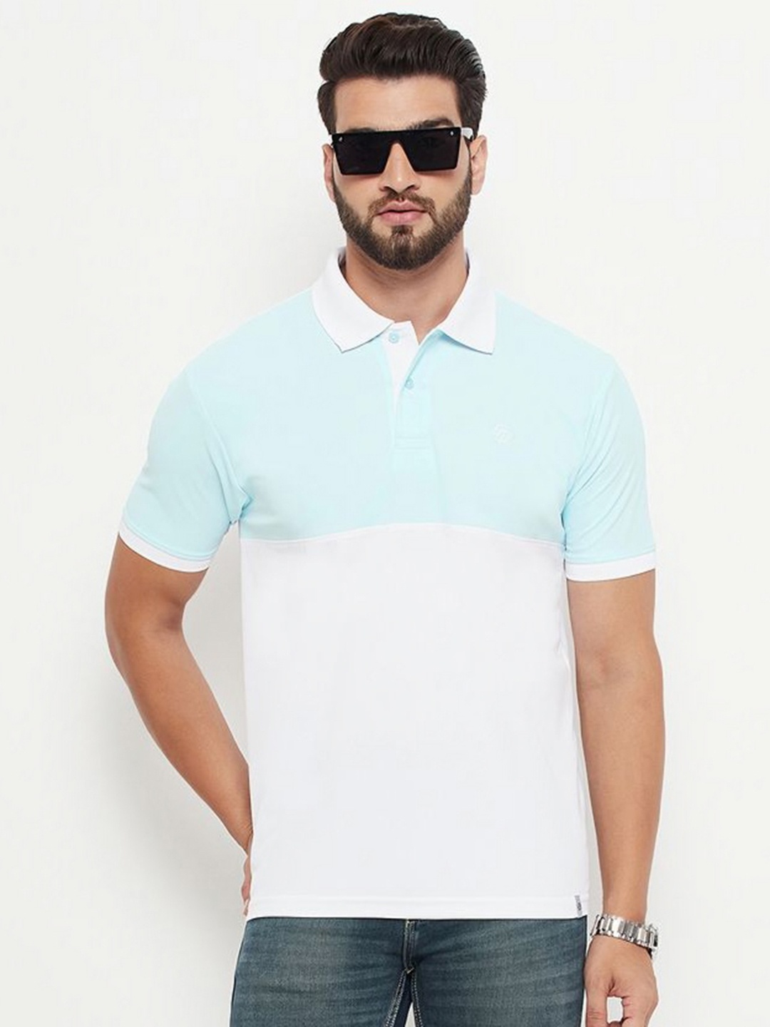 

RENUOVO Men Colourblocked Polo Collar Pockets T-shirt, White