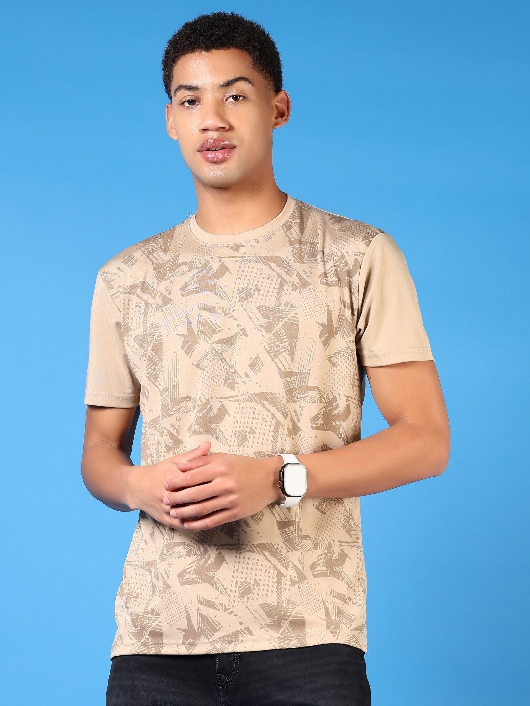 

V-Mart Men Graphic Printed Round Neck T-shirt, Beige