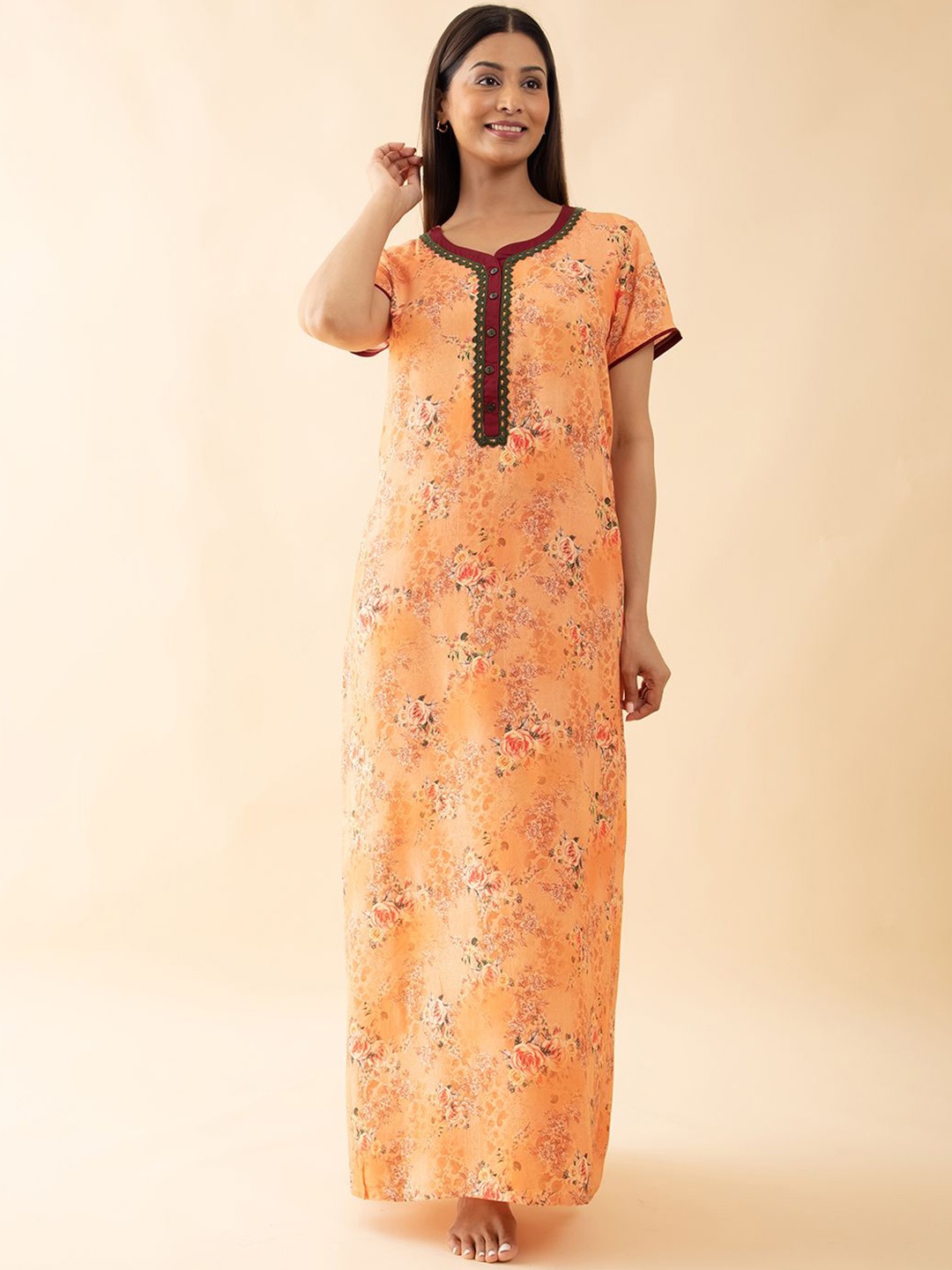 

Maybell Printed Maxi Nightdress, Peach