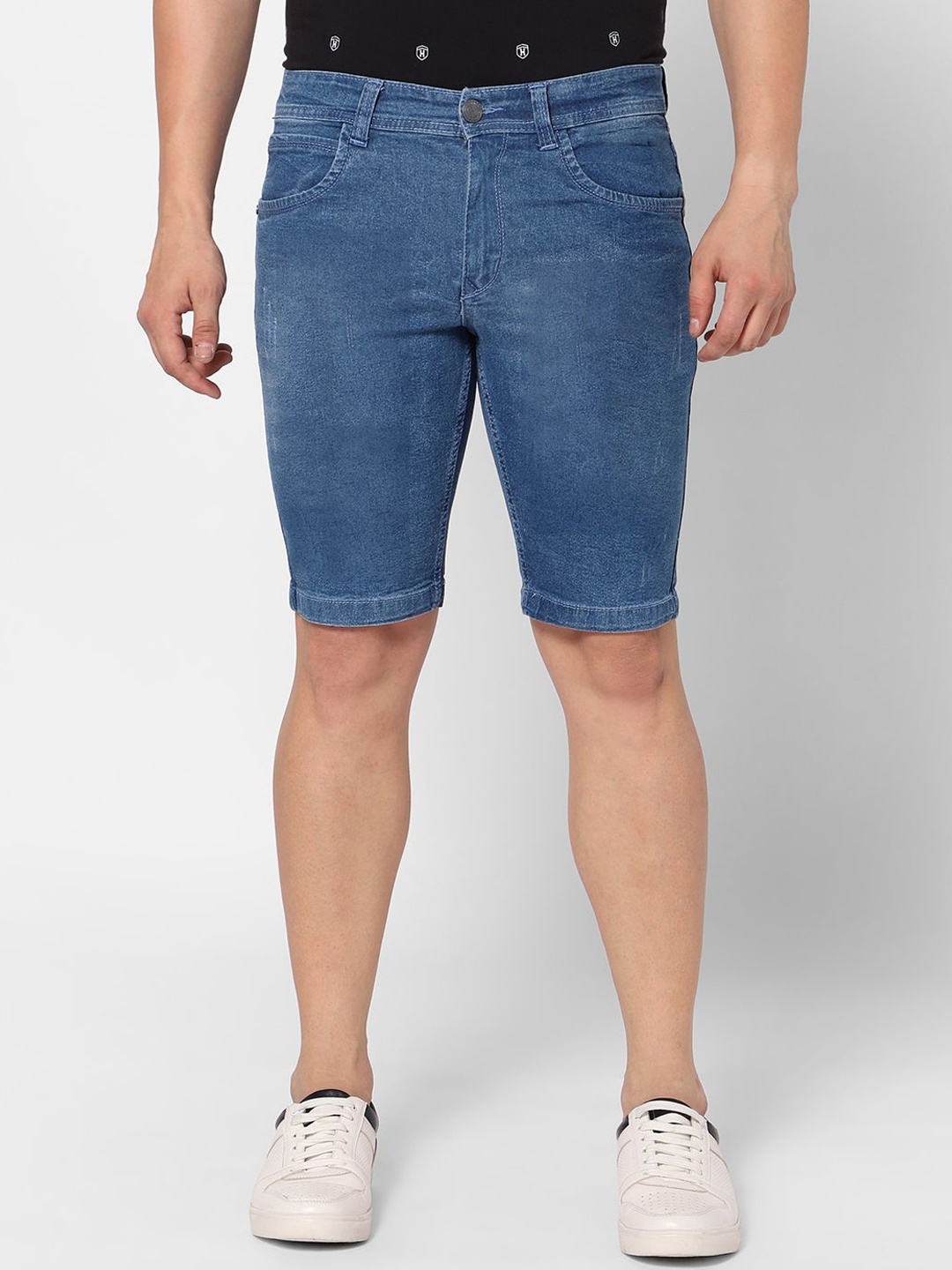 

TCI Men Regular Fit Mid-Rise Denim Shorts, Blue