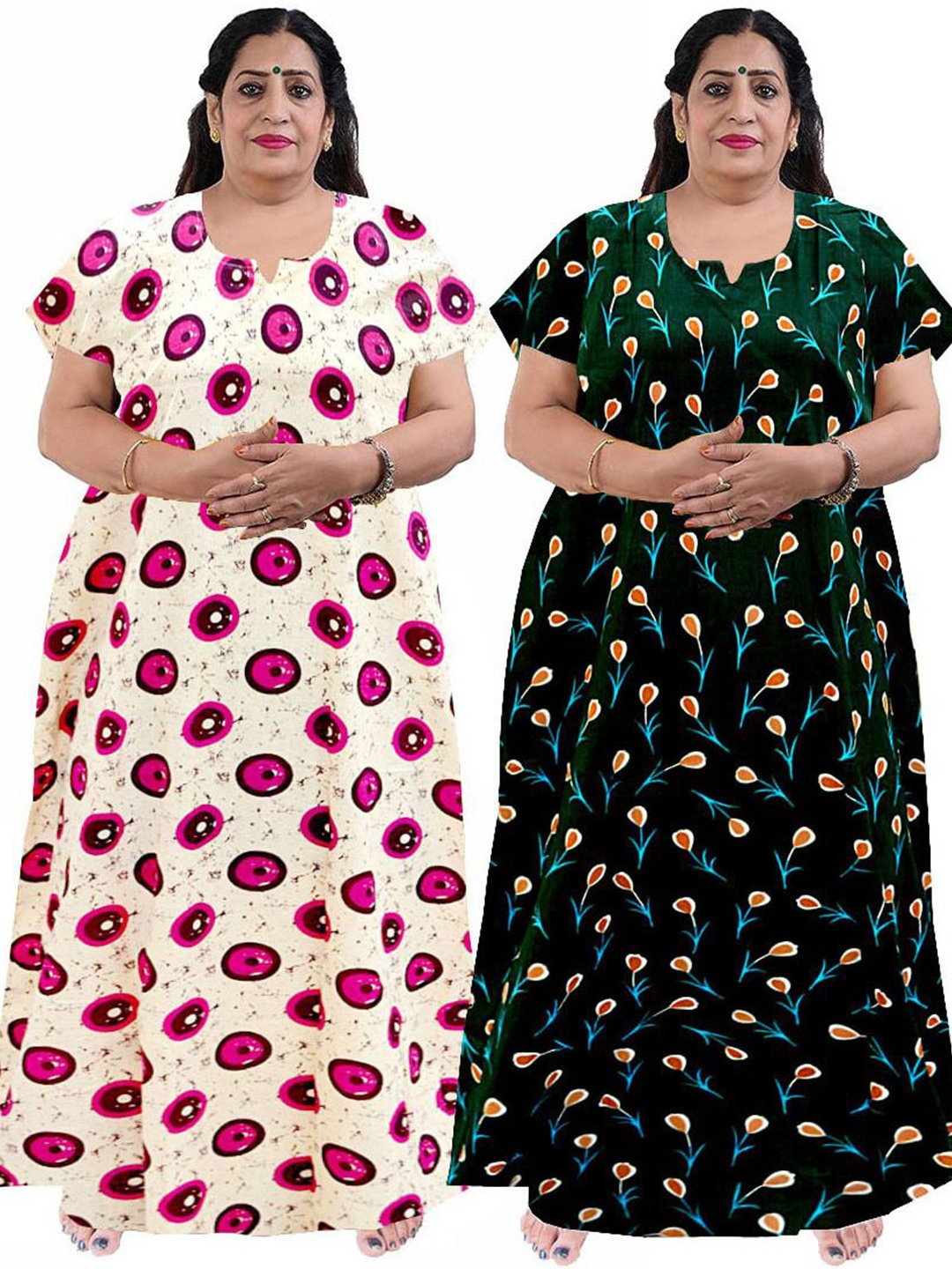 

PR PINK ROYAL Women Plus Size Pack of 2 Pure Cotton Maxi Nightdress, Brown