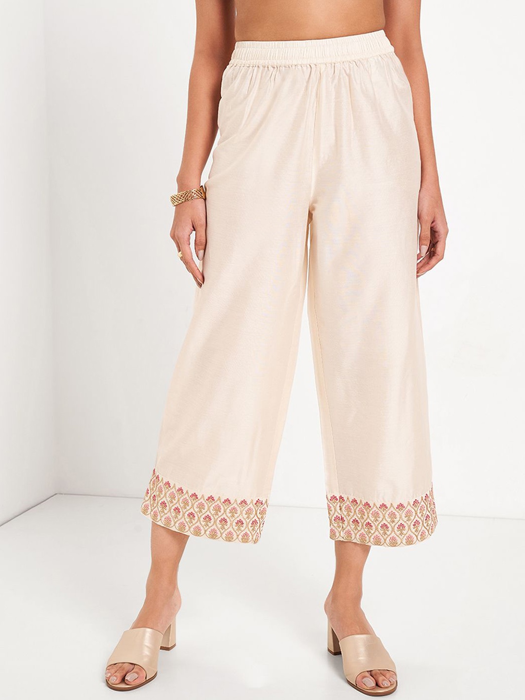 

RANGMANCH BY PANTALOONS Women Straight Fit Slip On Parallel Trousers, White