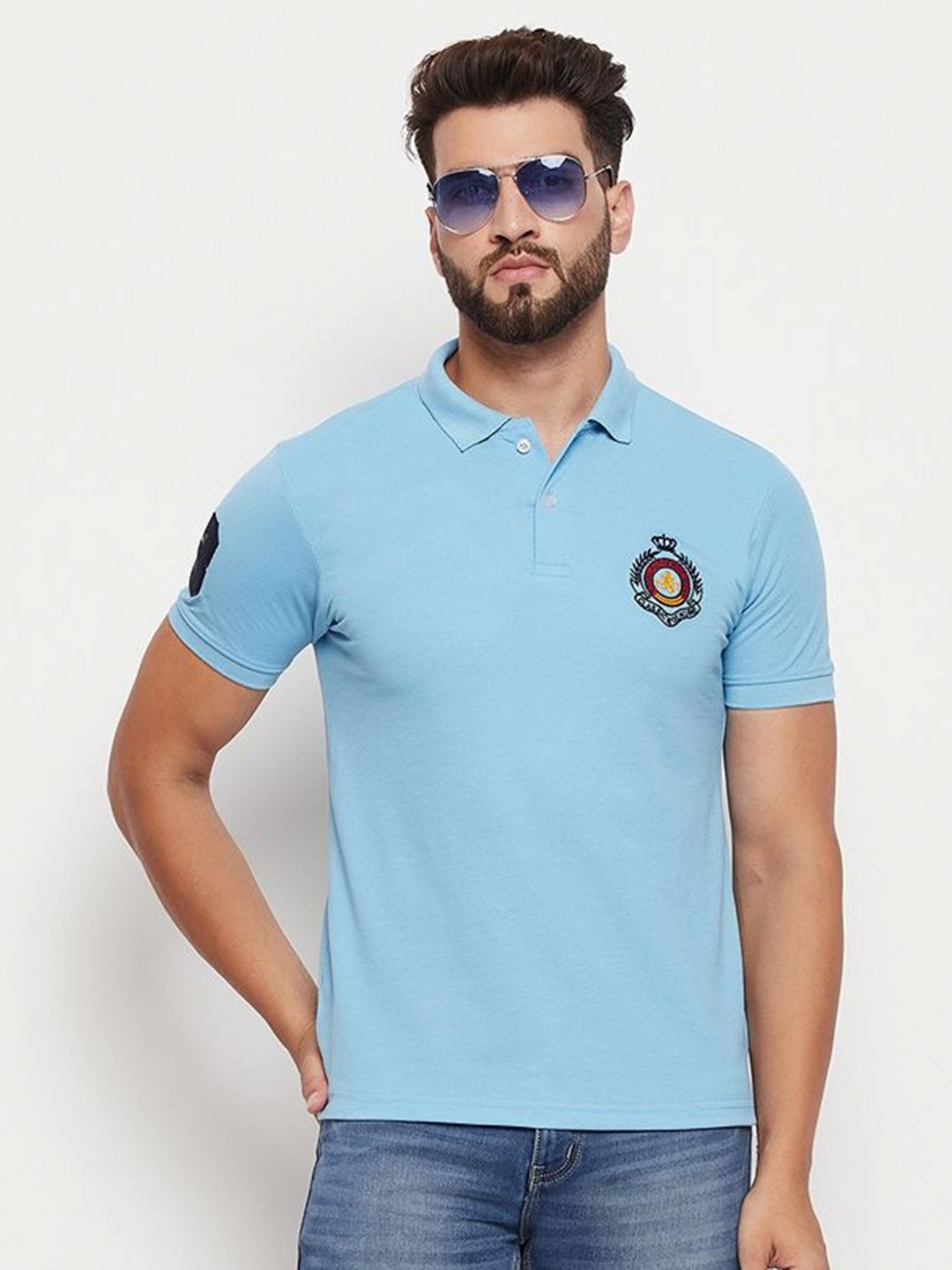 

RELANE Men Solid Polo Collar Cotton T-shirt, Turquoise blue