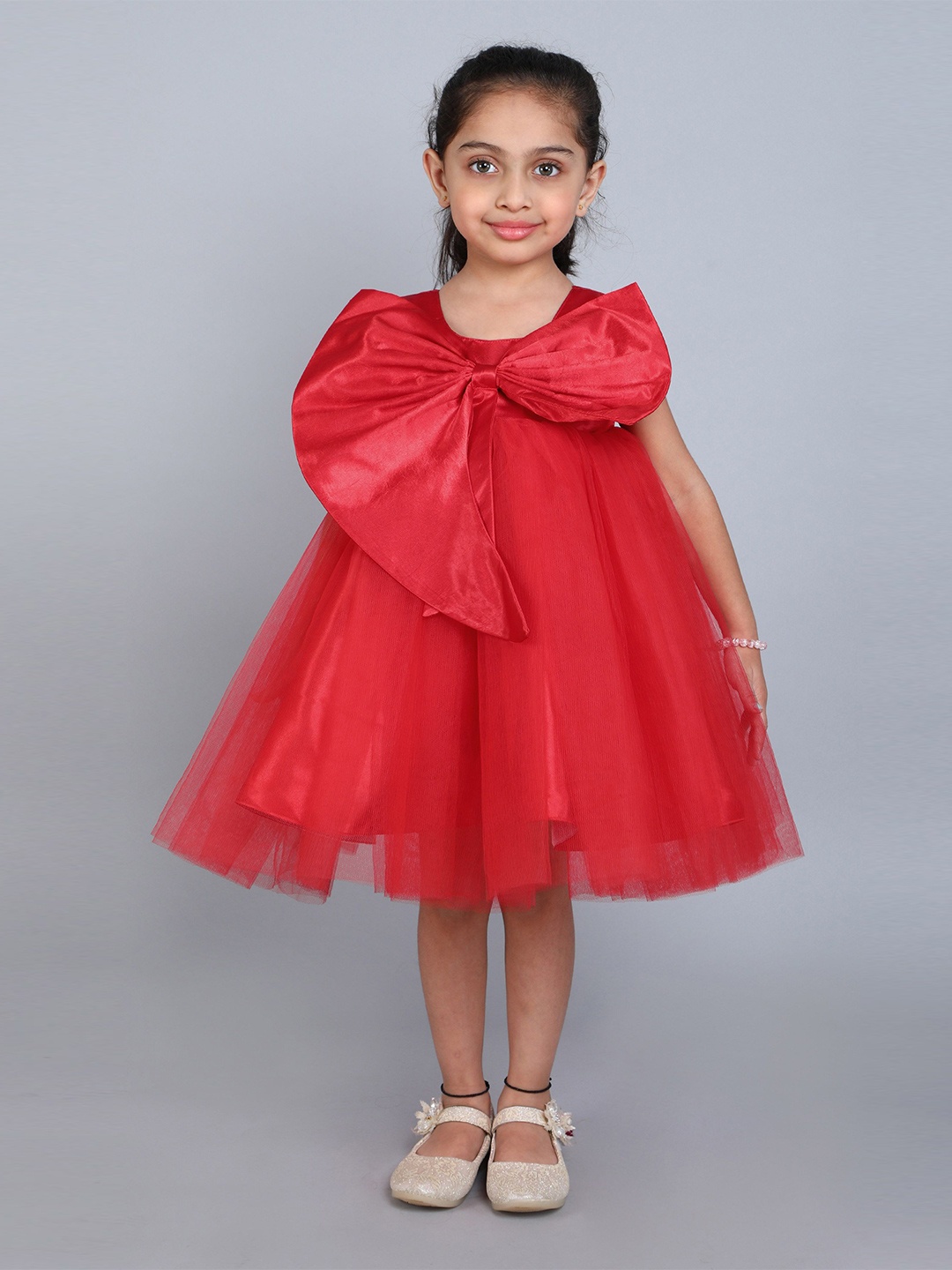 

Pink Chick Girls Round Neck Fit & Flare Dress, Red