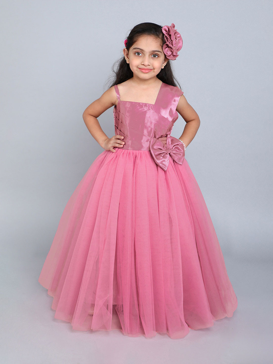 

Pink Chick Girls Sleeveless Satin Tulle Fit & Flare Maxi Dress