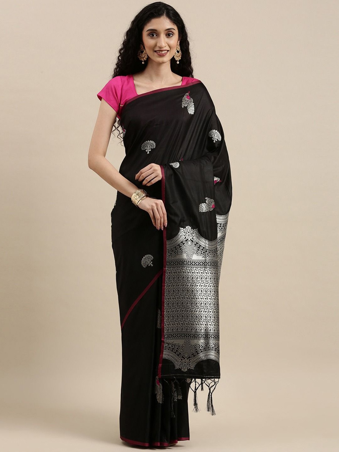 

DIVASTRI Ethnic Motifs Woven Design Zari Banarasi Saree, Black