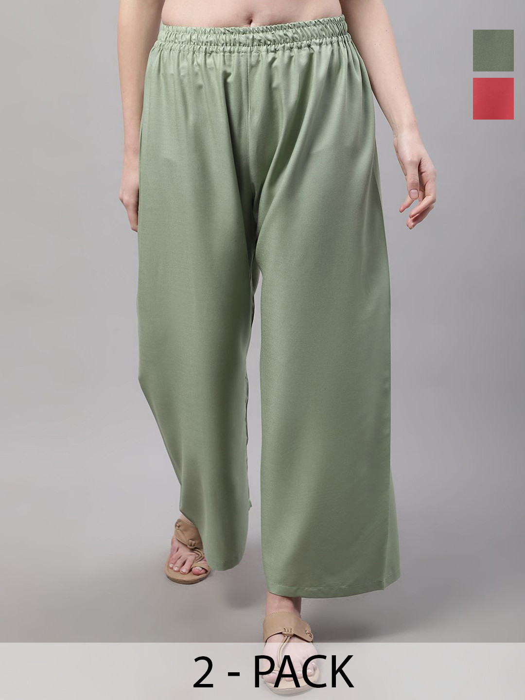 

Valles365 by S.C. Women Pack Of 2 Flared Ethnic Palazzos, Green