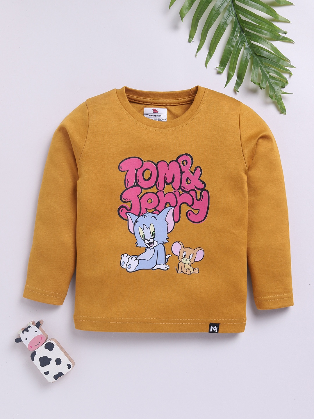 

YK X Minute Mirth Boys Tom & Jerry Printed Pure Cotton T-shirt, Mustard