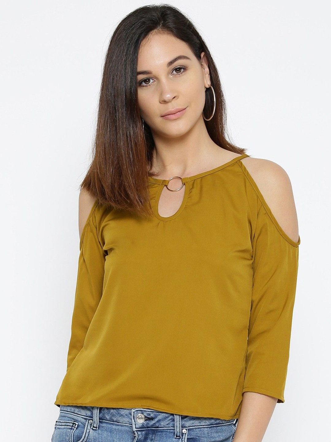 

Moda Rapido Women Solid Keyhole Neck Top, Mustard