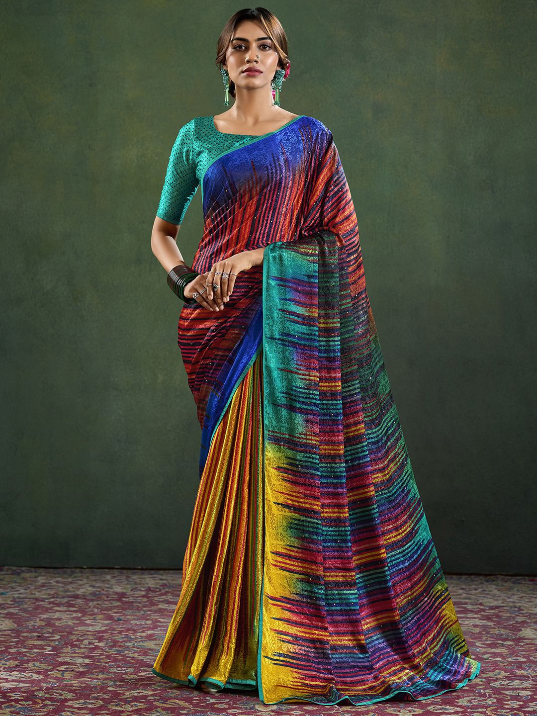 

Satrani Woven Design Beads and Stones Saree, Blue