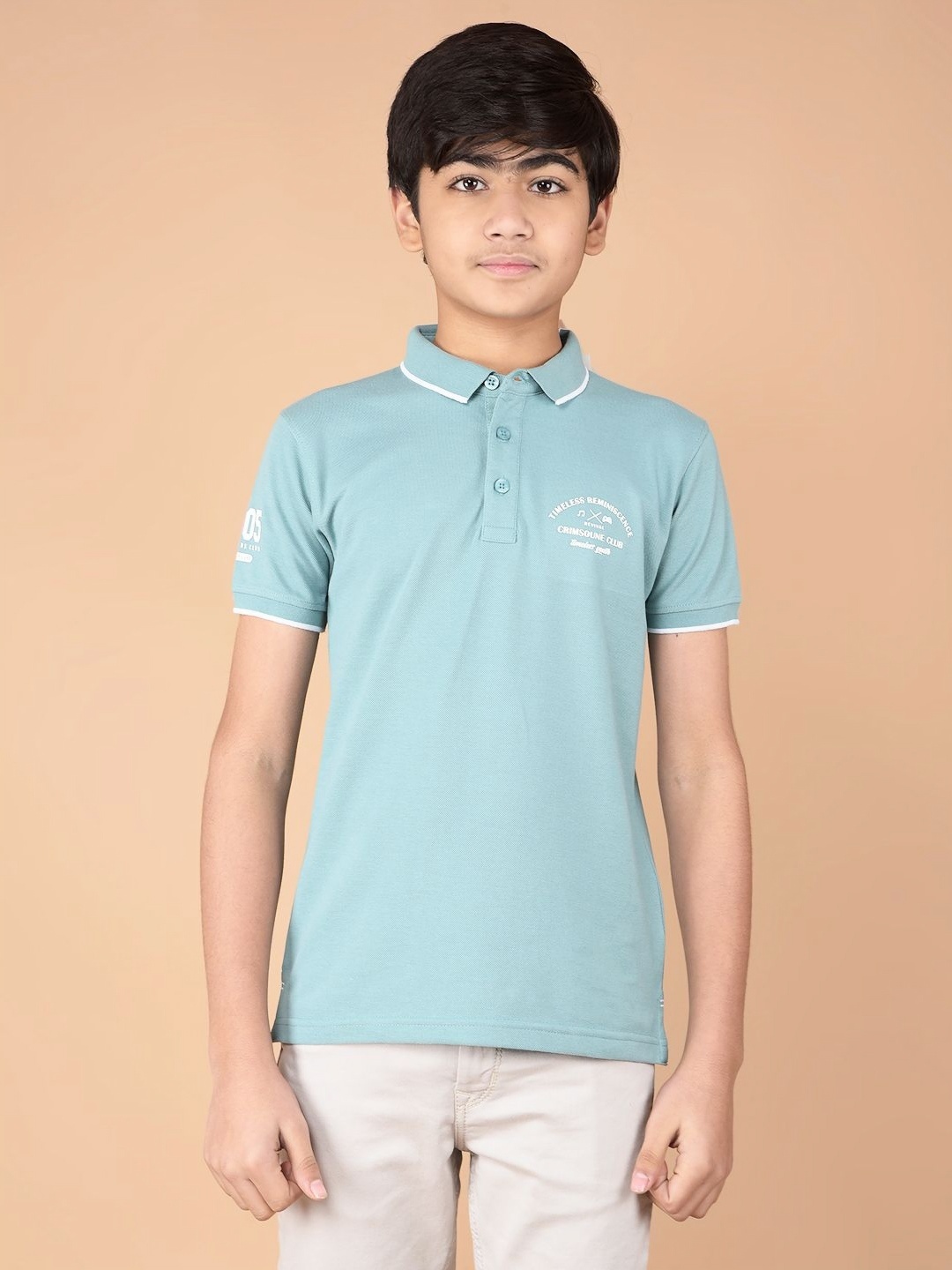 

Crimsoune Club Boys Polo Collar Pockets Slim Fit T-shirt, Green