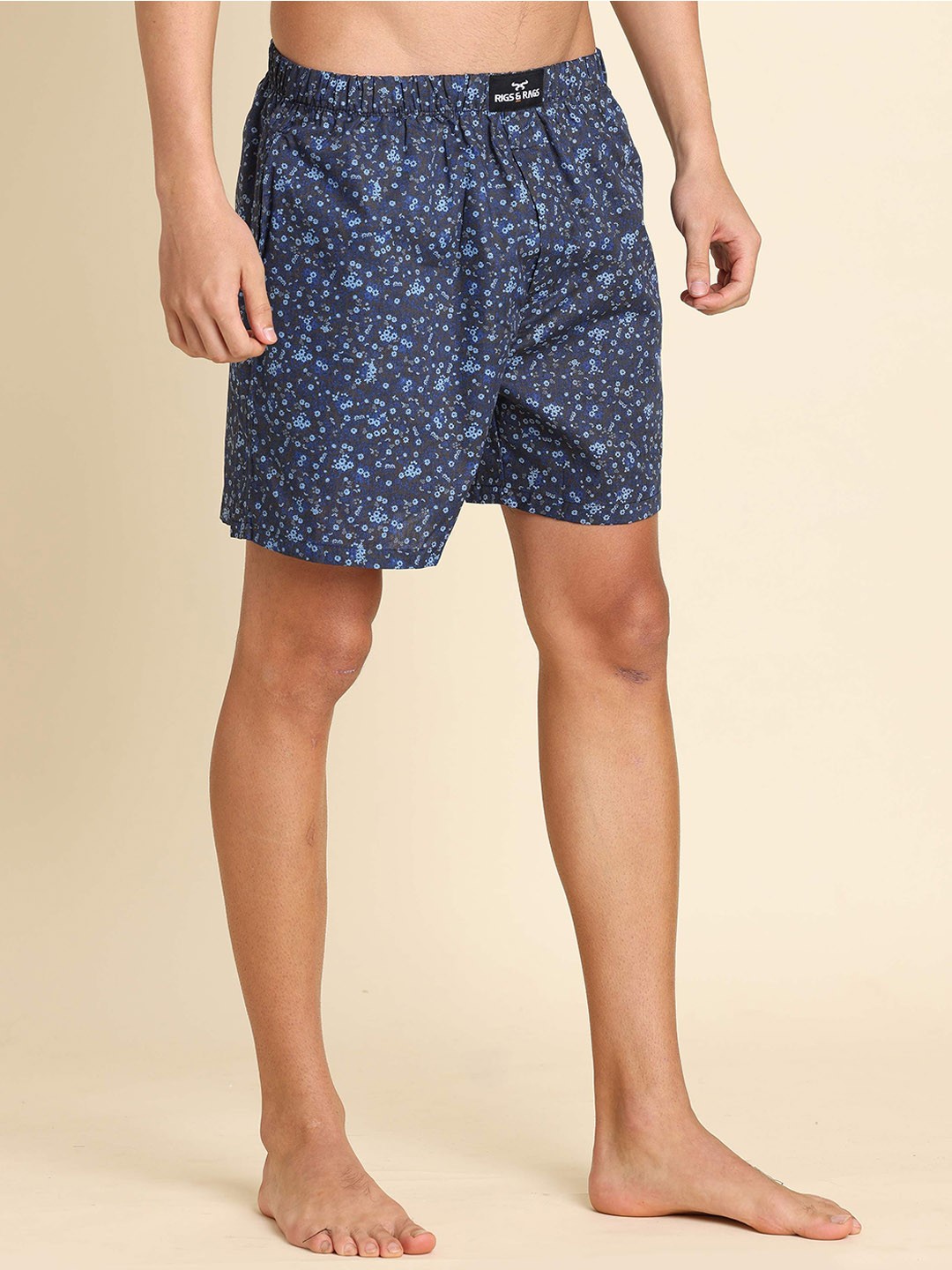 

RIGS AND RAGS Men Floral Printed Pure Cotton Mid Rise Boxer BOXER-1 COLOUR - 13 M, Grey melange