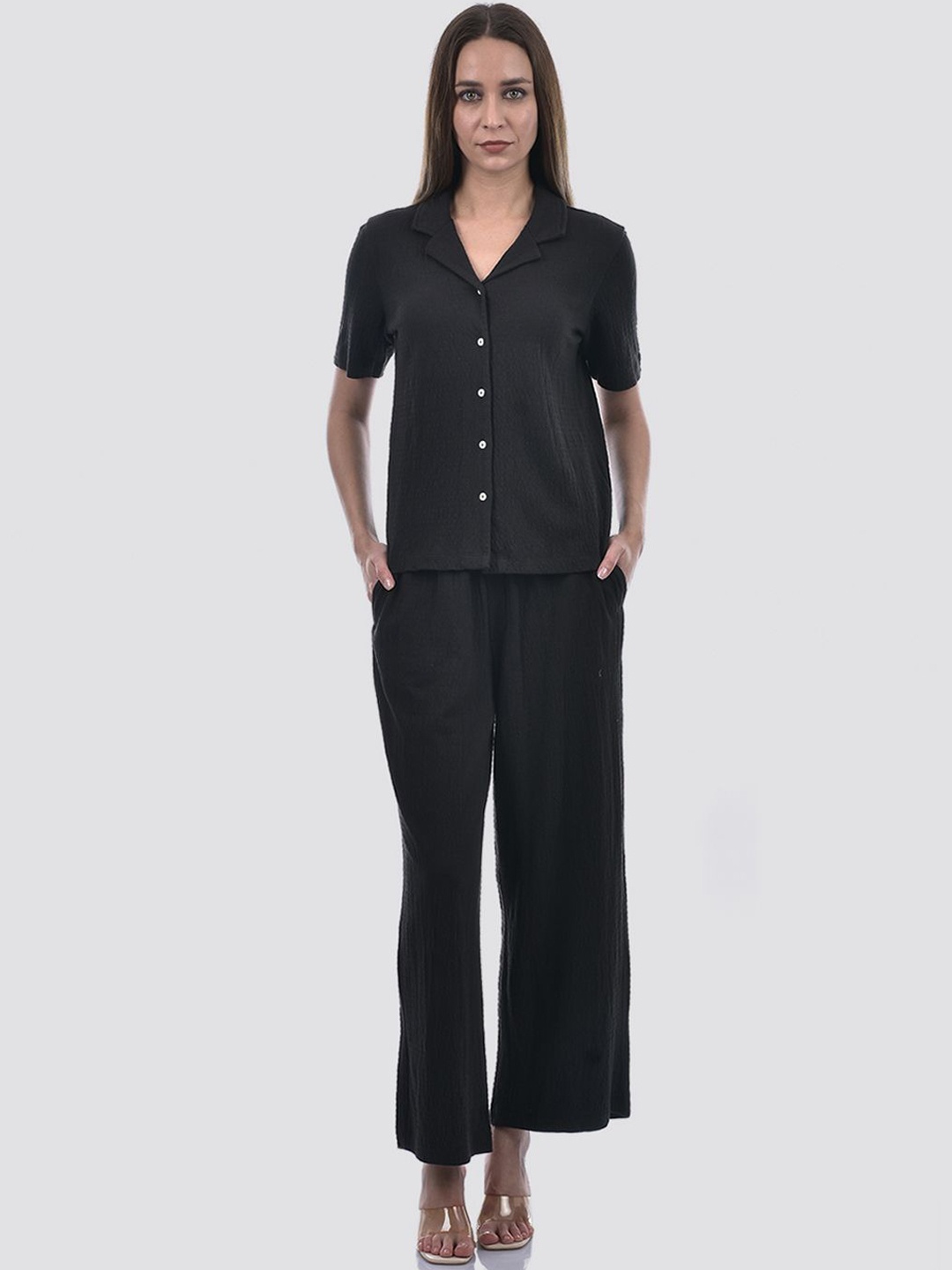 

ONLY Lapel Collar Shirt & Trousers, Black