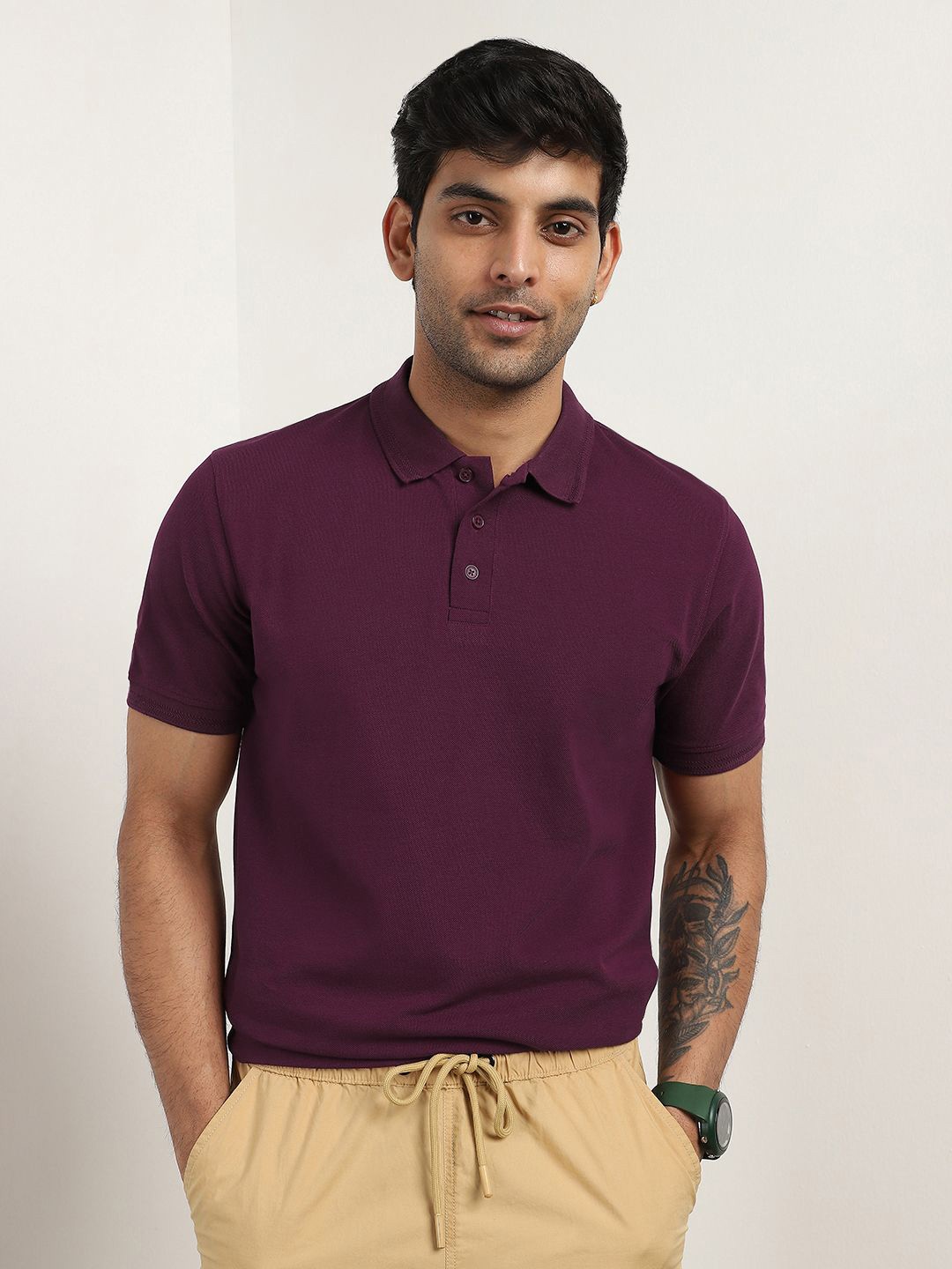 

NOBERO Men Polo Collar T-shirt, Purple