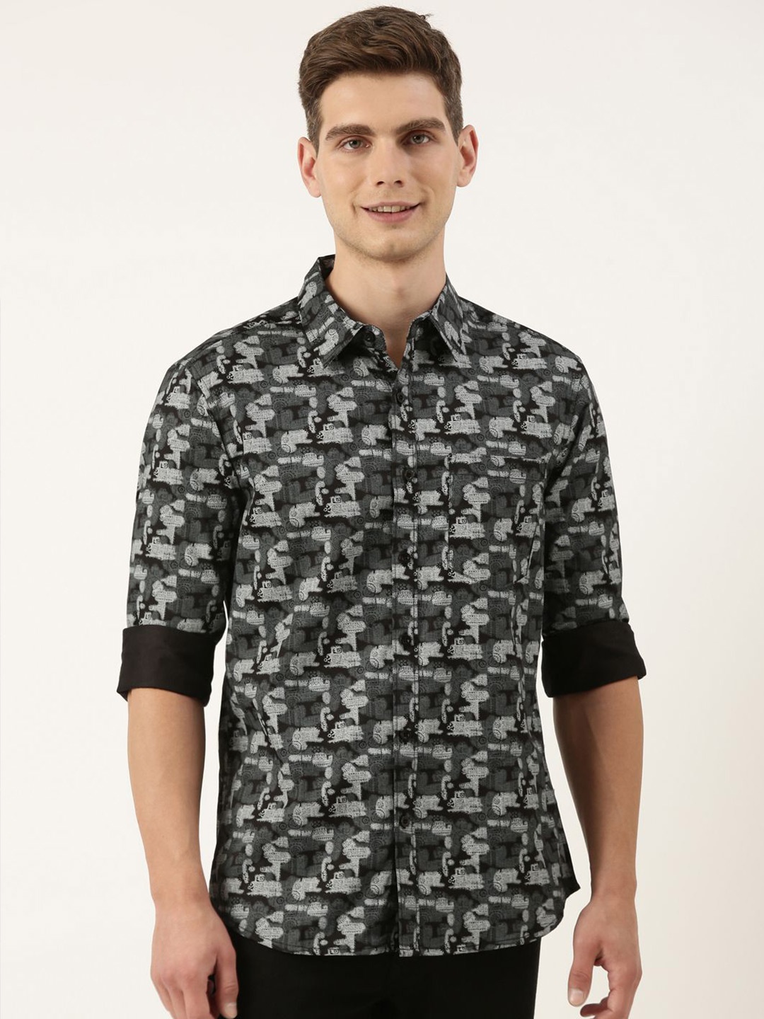 

Provogue Men Opaque Printed Casual Shirt, Black