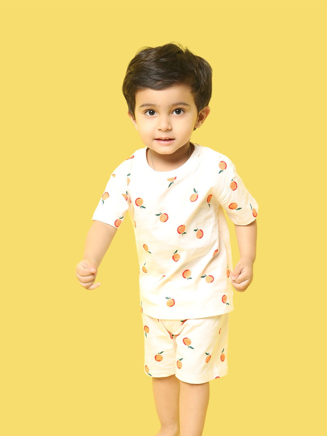

Orange Sugar Infant Pack Of 3 Quriky Printed Pure Cotton T-shirt With Shorts, Cream