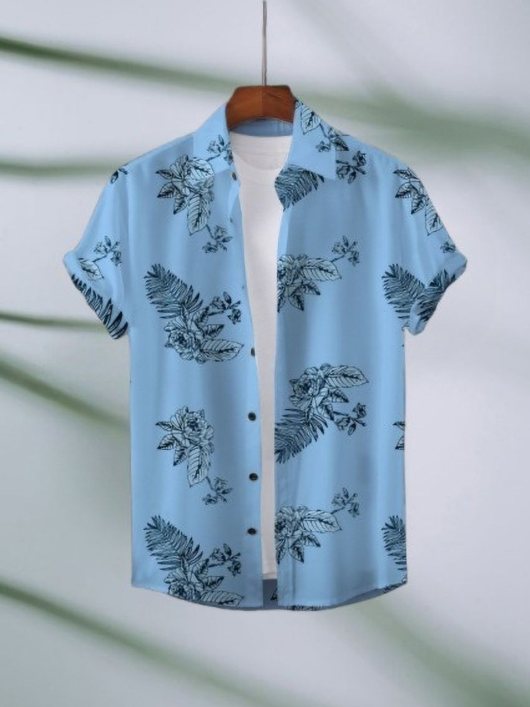 

iCome Men Spread Collar Floral Printed Casual Shirt, Blue