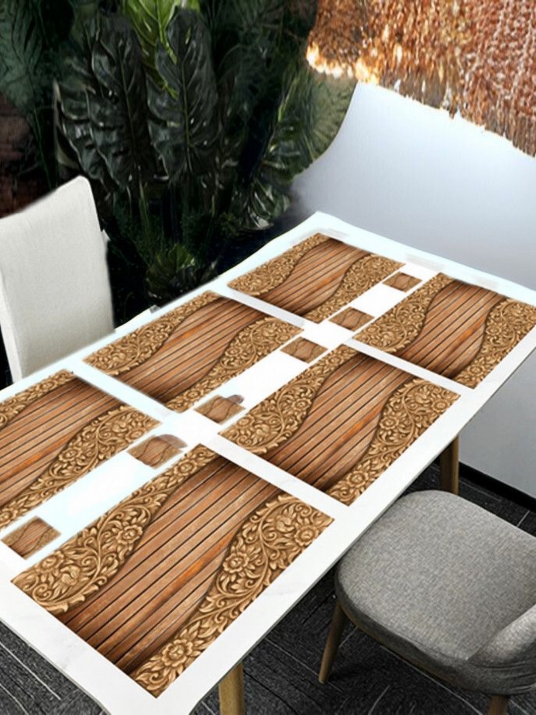 

REVEXO 6Pc Brown Printed Rectangle Costers & Table Placemats