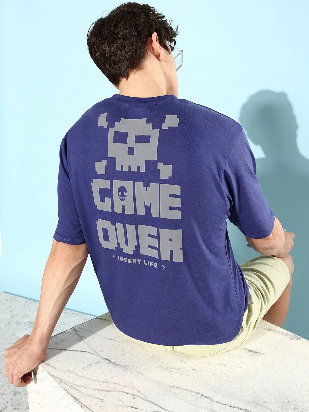 

Difference of Opinion Pure Cotton Printed Oversized T-shirt, Navy blue