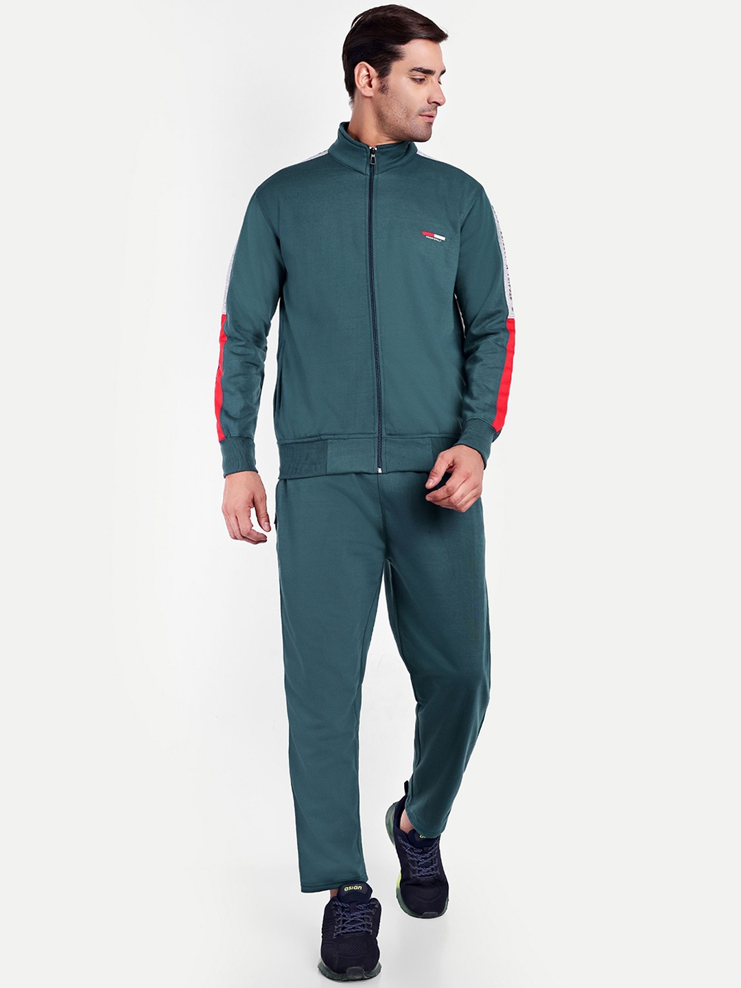 

HAUTEMODA Men Mock Collar Tracksuit, Green