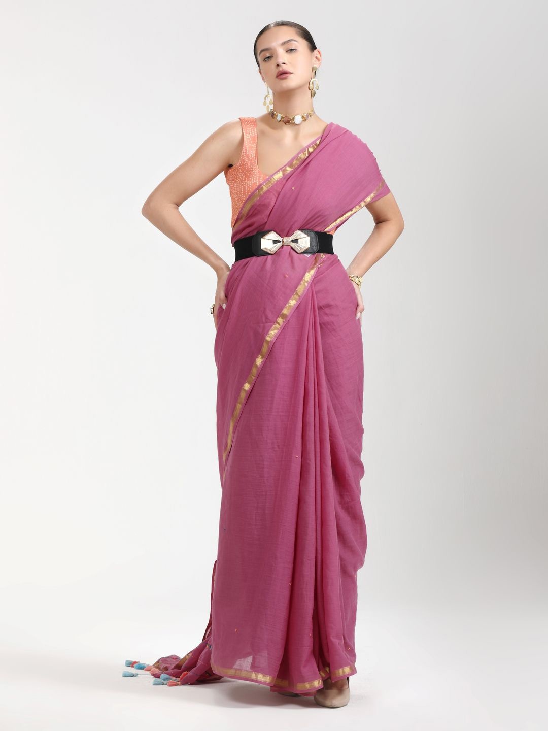 

Suha Zari Pure Cotton Solid Saree, Purple