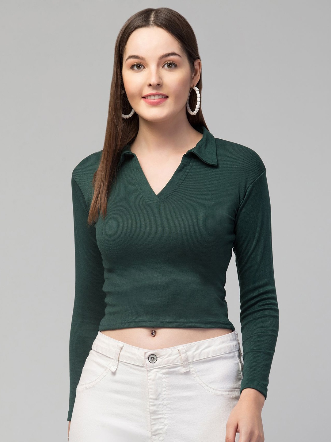 

Swaggish Applique Shirt Style Top, Green