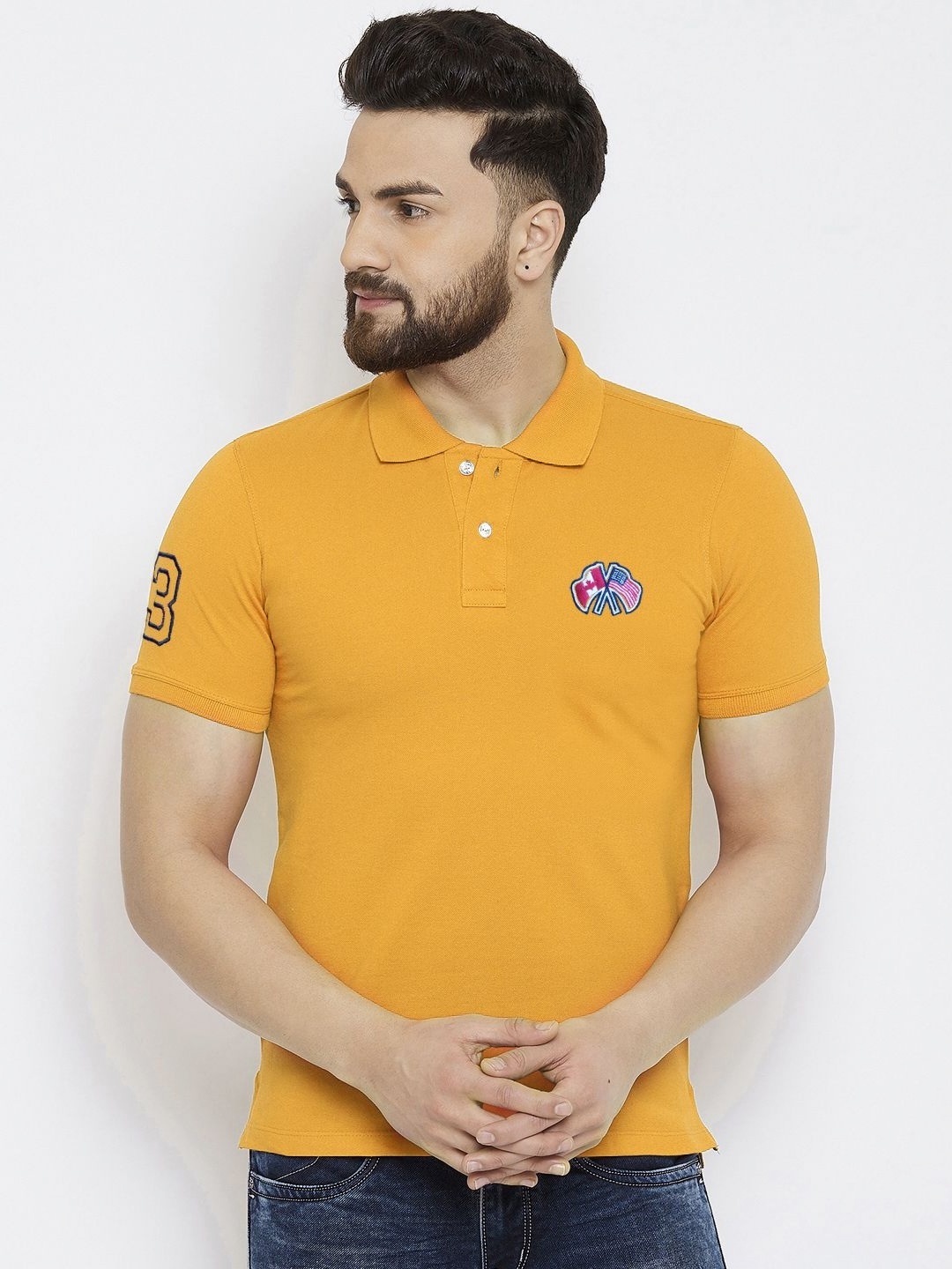 

MERRIMENT Men Polo Collar T-shirt, Mustard