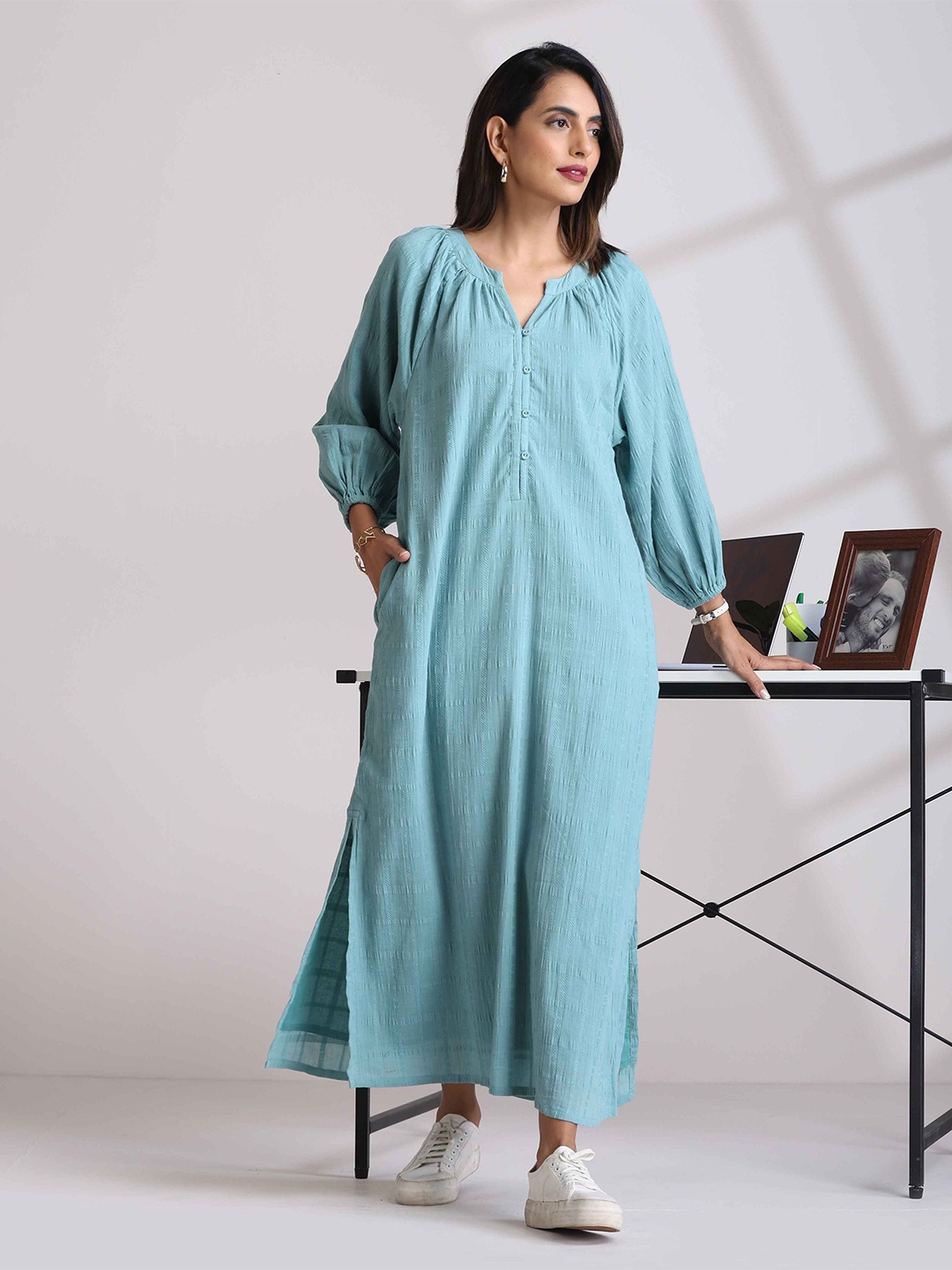 

trueBrowns Puff Sleeve Maxi Dress, Blue