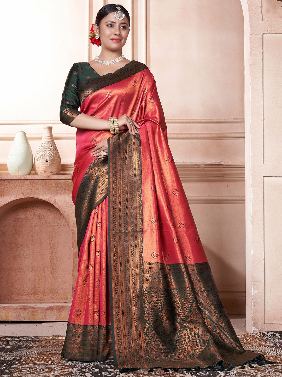 

LeeliPeeri Designer Ethnic Motifs Zari Silk Blend Designer Kanjeevaram Saree, Peach