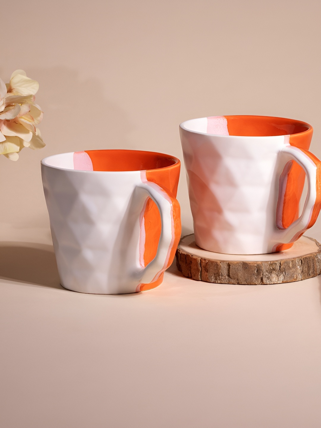 

Storepedia White 2 Pieces Textured Glossy Ceramic Coffee Mugs 150 ml Each