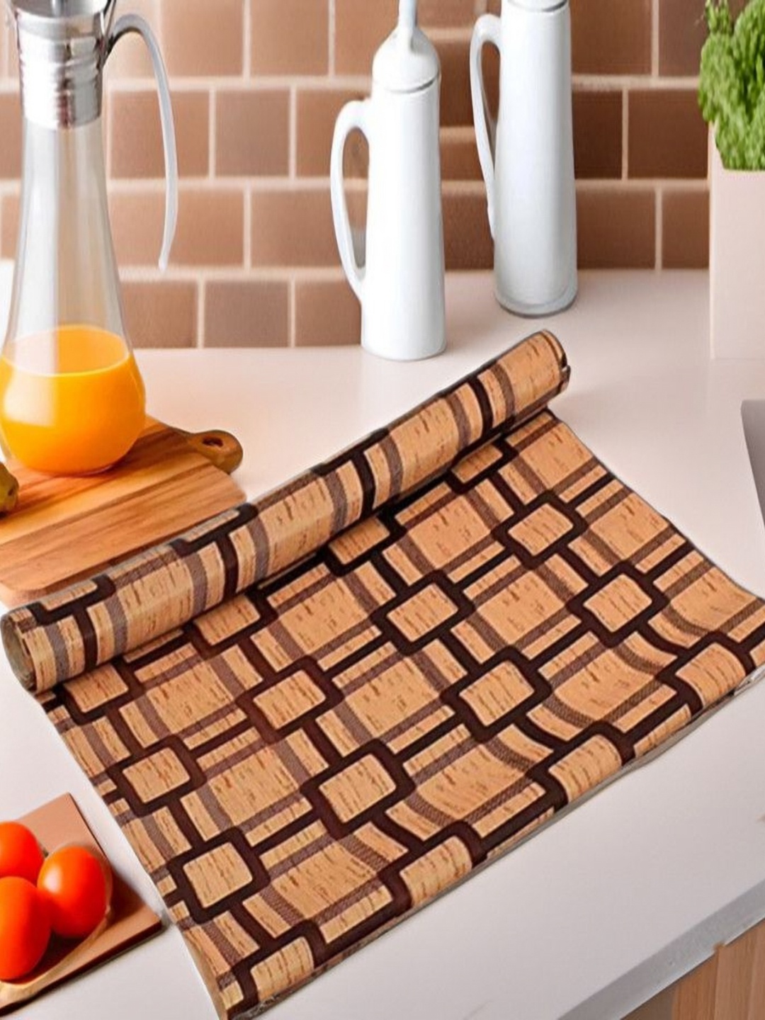 

REVEXO Brown Printed Water-Resistant Shelf Liner