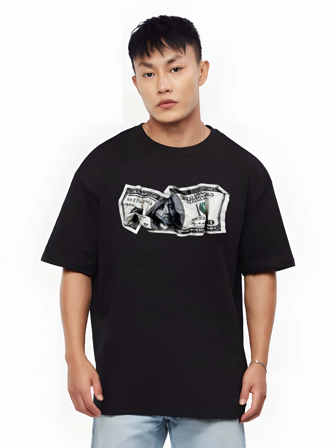 

SZN Men Graphic Printed Round Neck Cotton Oversized T-shirt, Black
