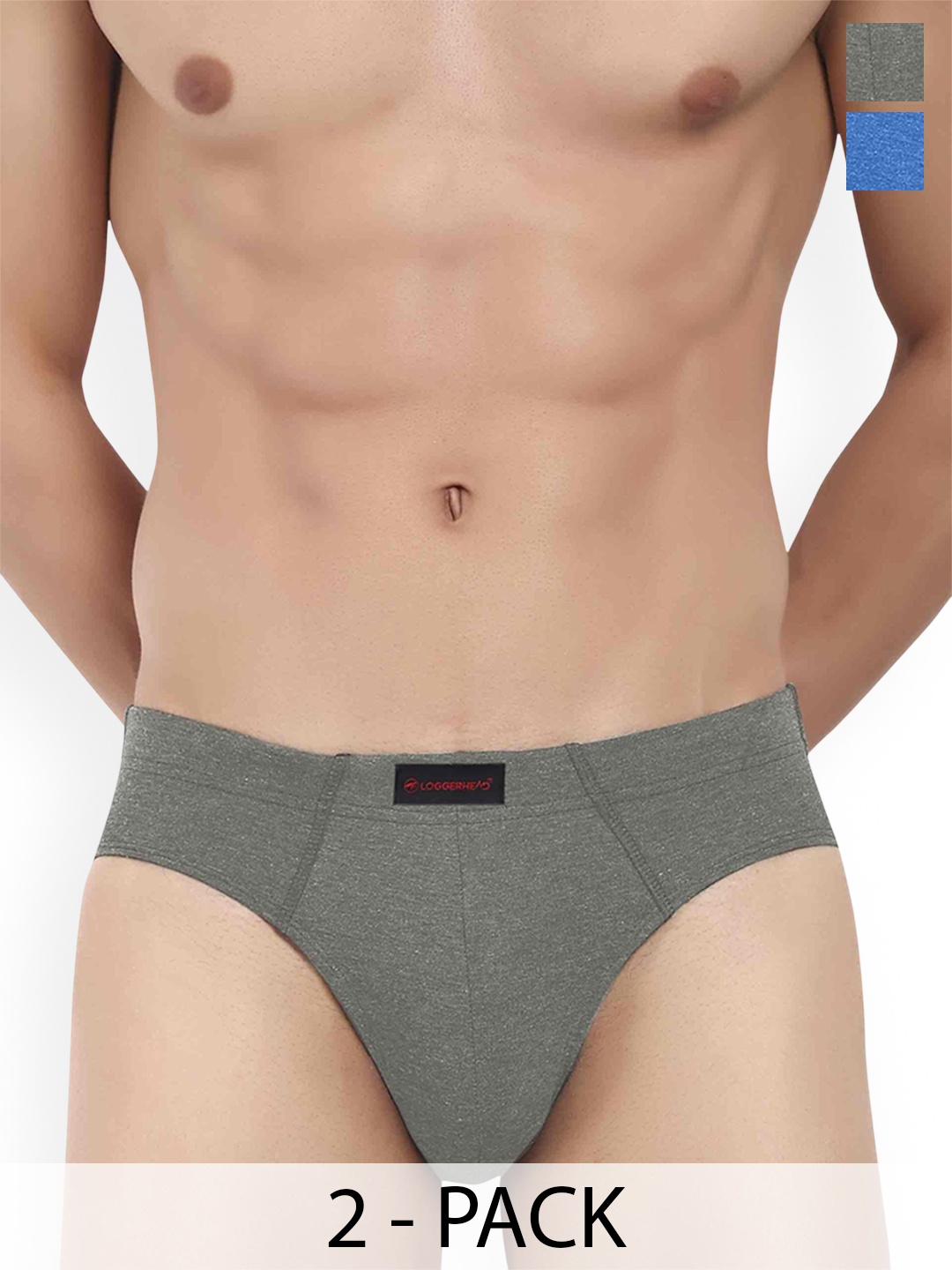 

LOGGERHEAD Men Pack Of 2 Mid-Rise Basic BriefsLHCB001-GREY-BLUE