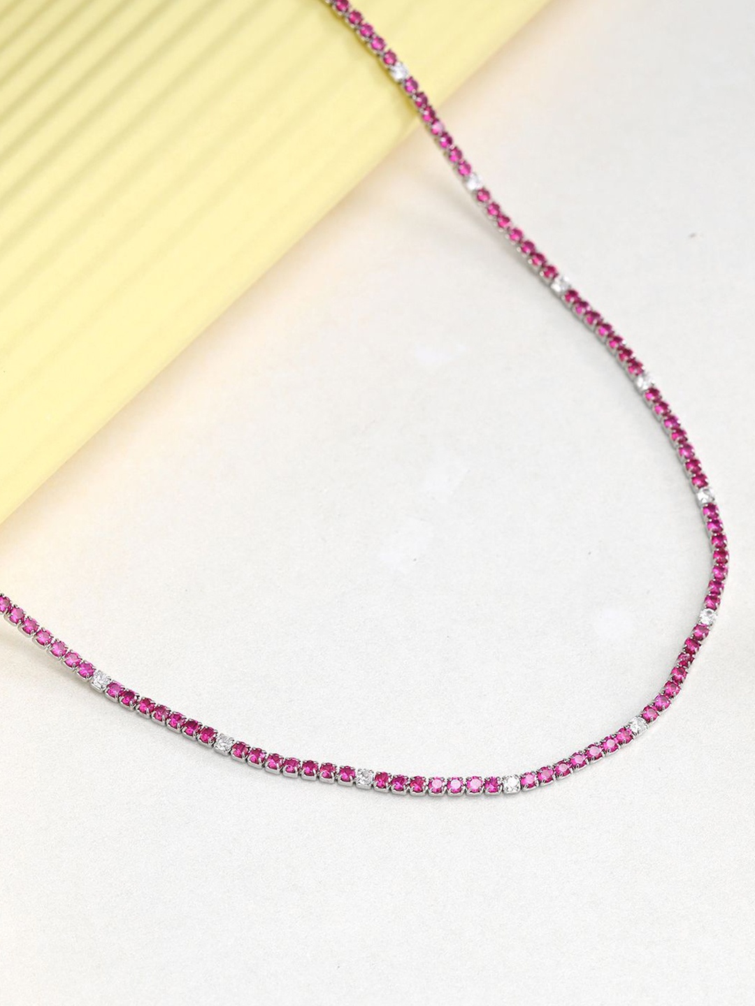 

GIVA 925 Silver Rhodium-Plated Coral Blush Tennis Zircons Minimal Necklace