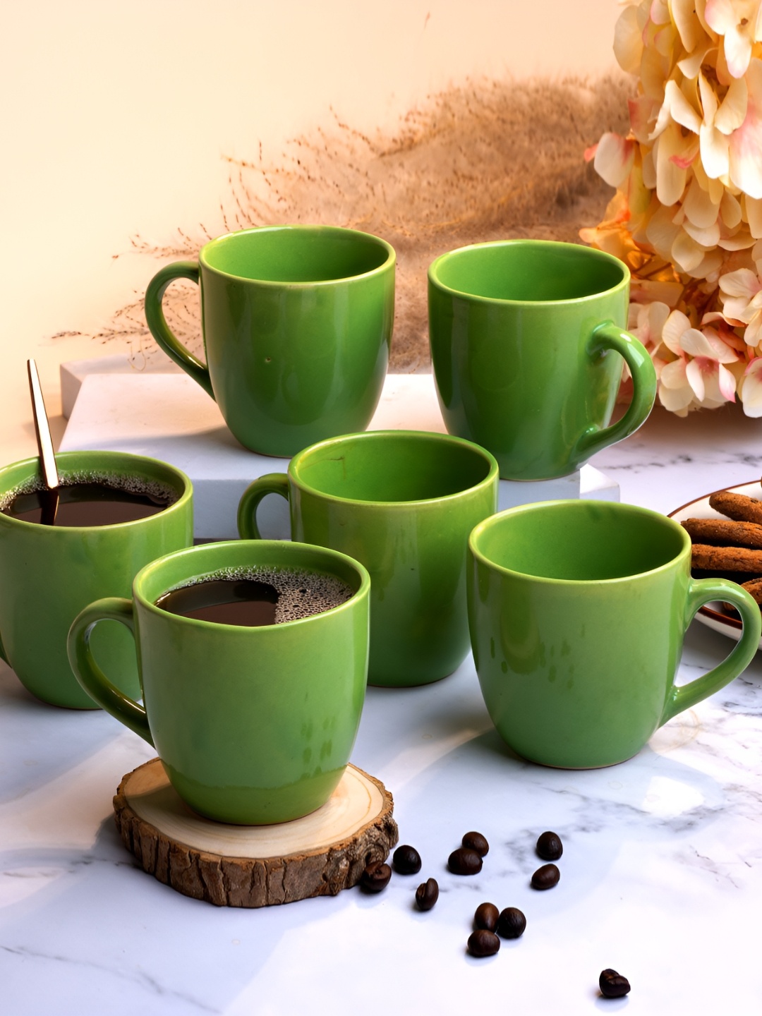 

Storepedia Green 6 Pieces Glossy Ceramic Tea Cups 200 ml Each