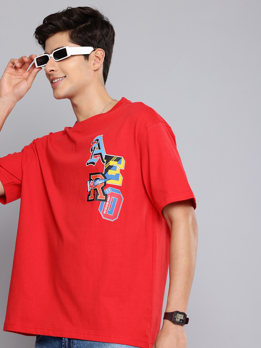 

Aeropostale Typography Printed Drop-Shoulder Sleeves Pure Cotton T-shirt, Red