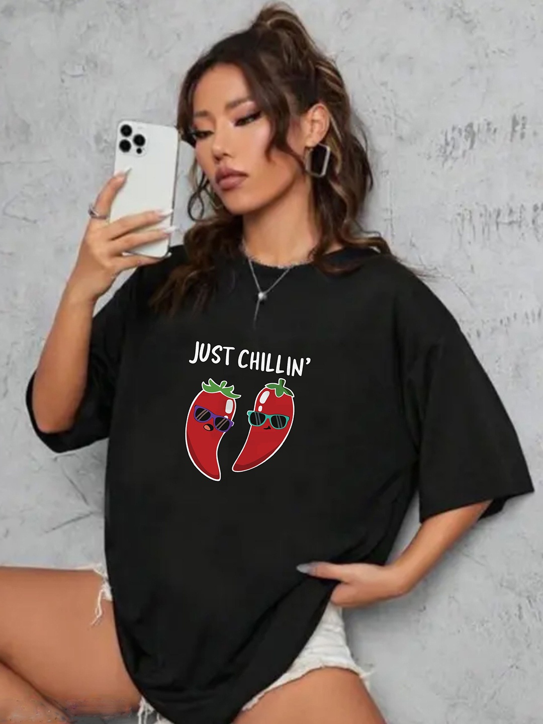 

TOGS & TERRE Women Graphic Printed Round Neck Cotton Oversized T-shirt, Black