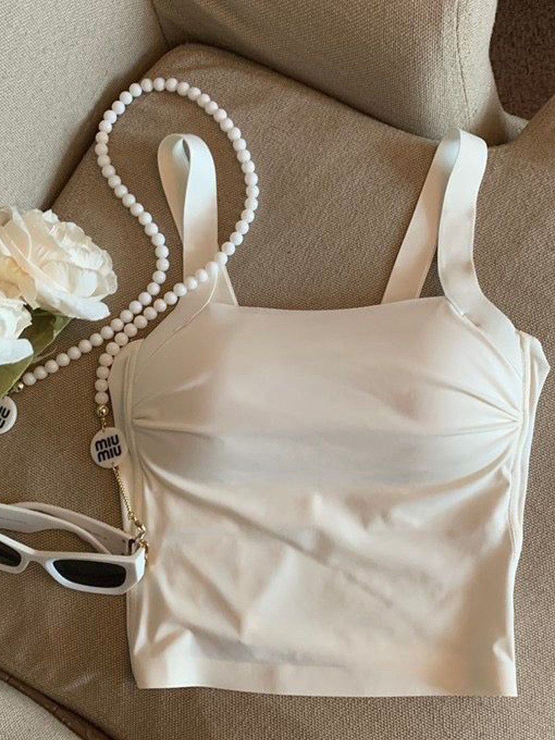 

Alamode By Akanksha Women Beige Mimi Seamless Tank Tops with Inbuilt Bra