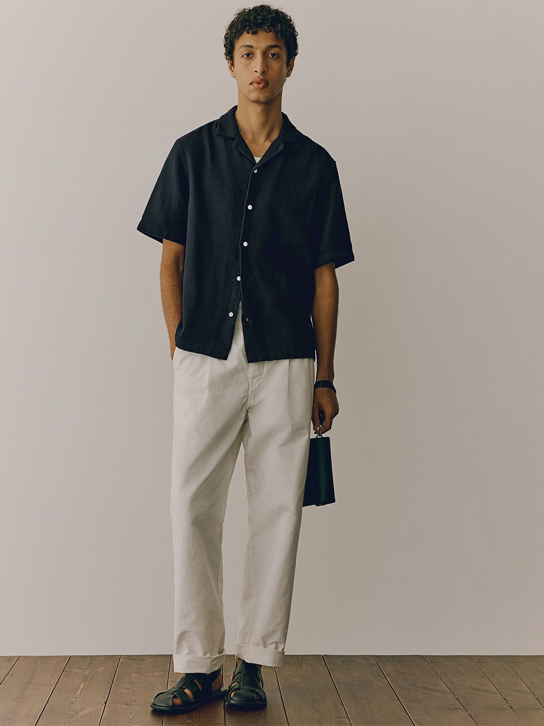 

H&M Regular Fit Textured Resort Shirt, Blue
