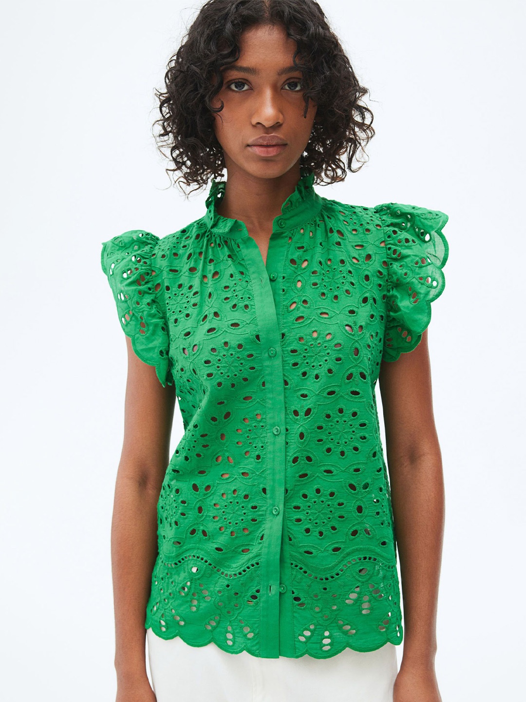 

H&M Broderie Anglaise Blouse, Green