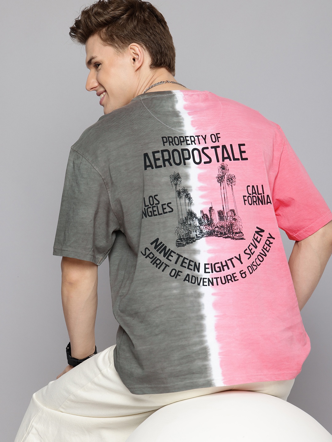 

Aeropostale Tie and Dye Drop-Shoulder Sleeves Pure Cotton Relaxed Fit T-shirt, Pink