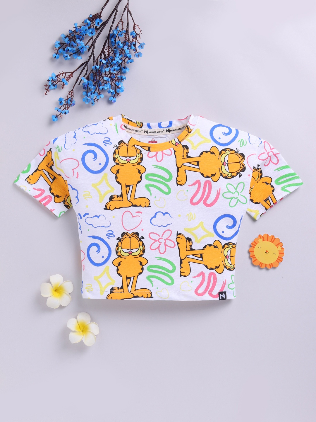 

YK X Minute Mirth Girls Garfield Printed Cotton Crop T-shirt, White