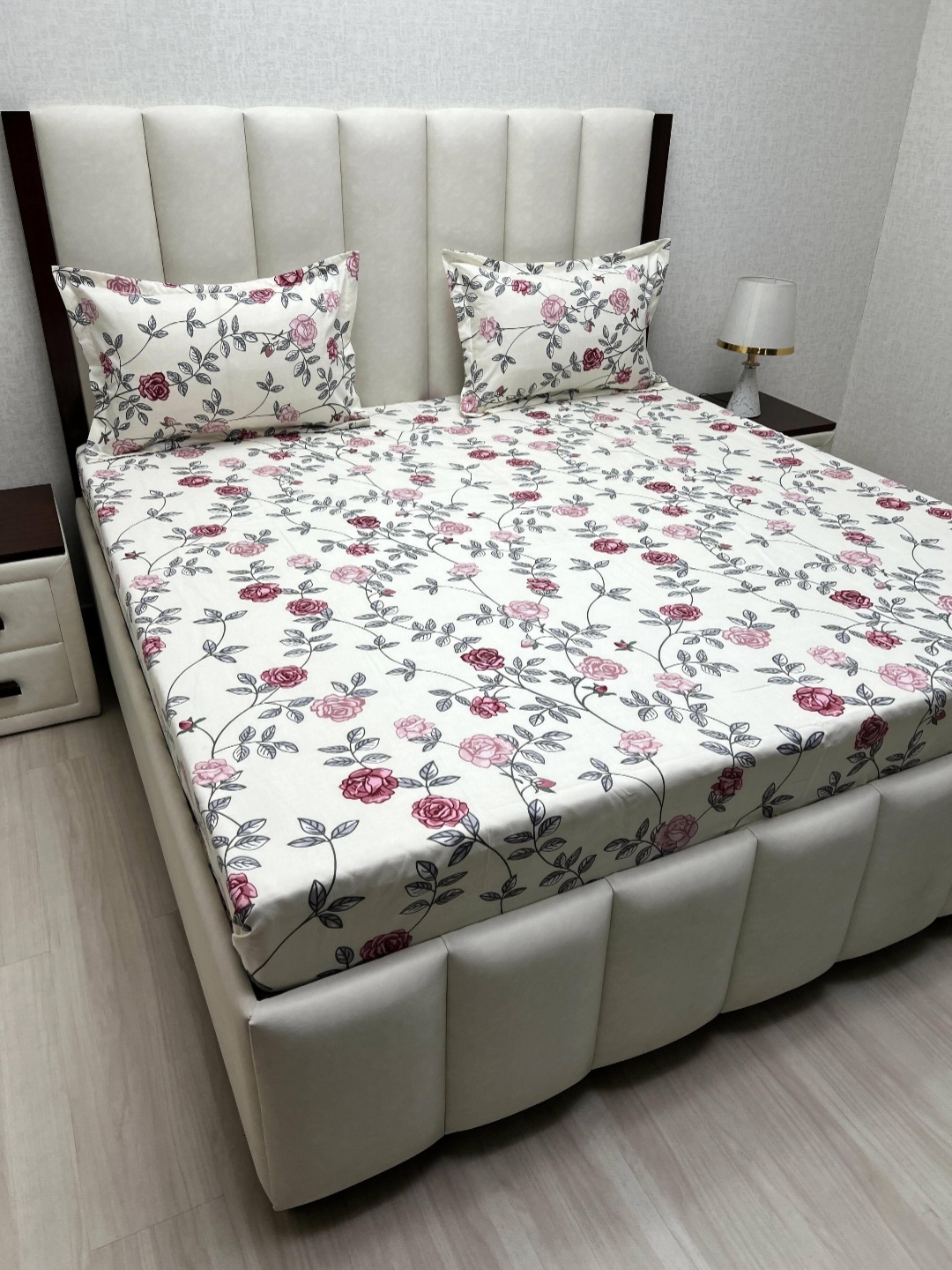 

Pure Decor White & White Floral Queen Microfiber Bedsheet Set 2.28 m x 2.54 m