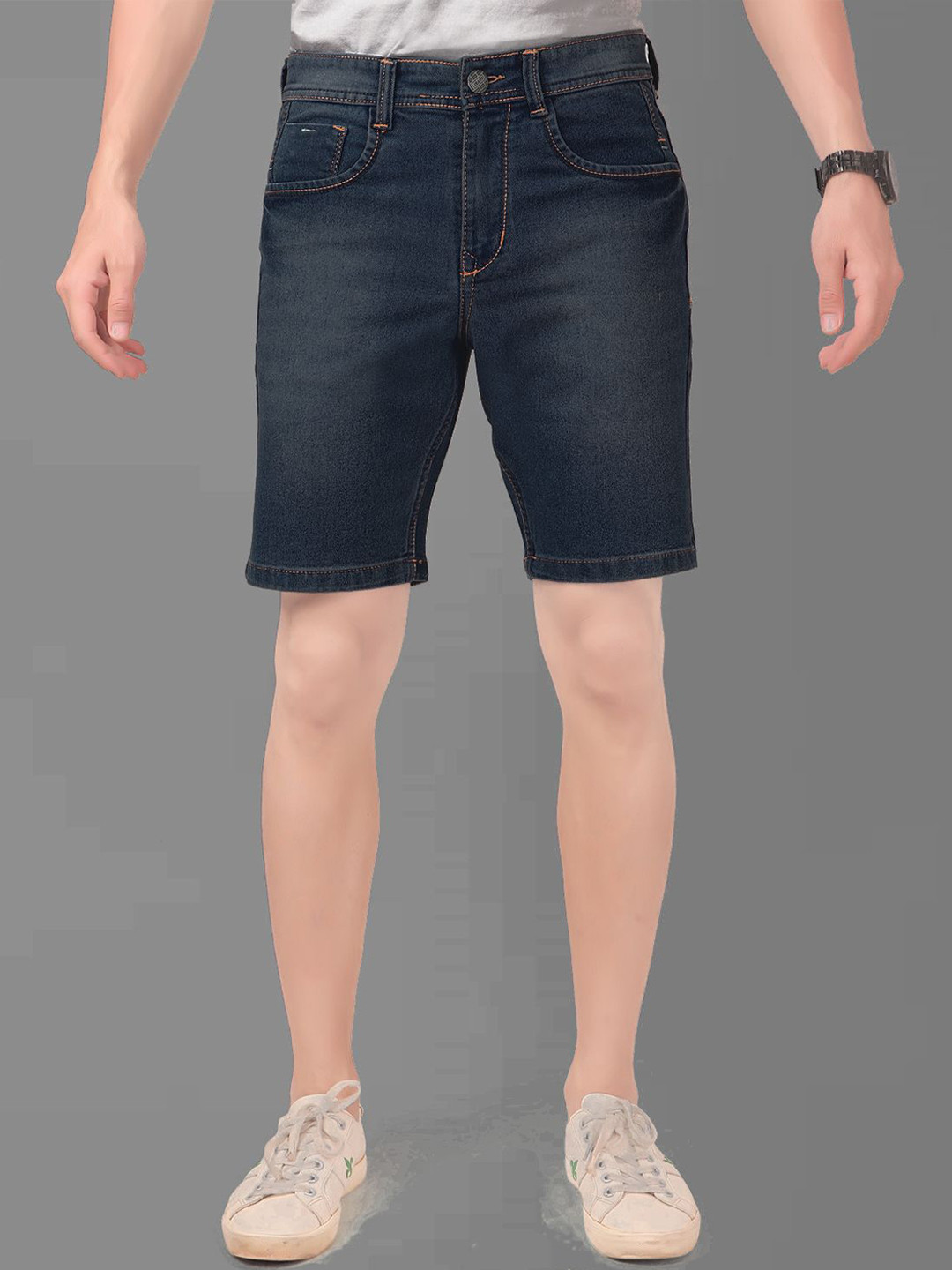 

TCI Men Women Slim Fit Mid-Rise Denim Shorts, Blue