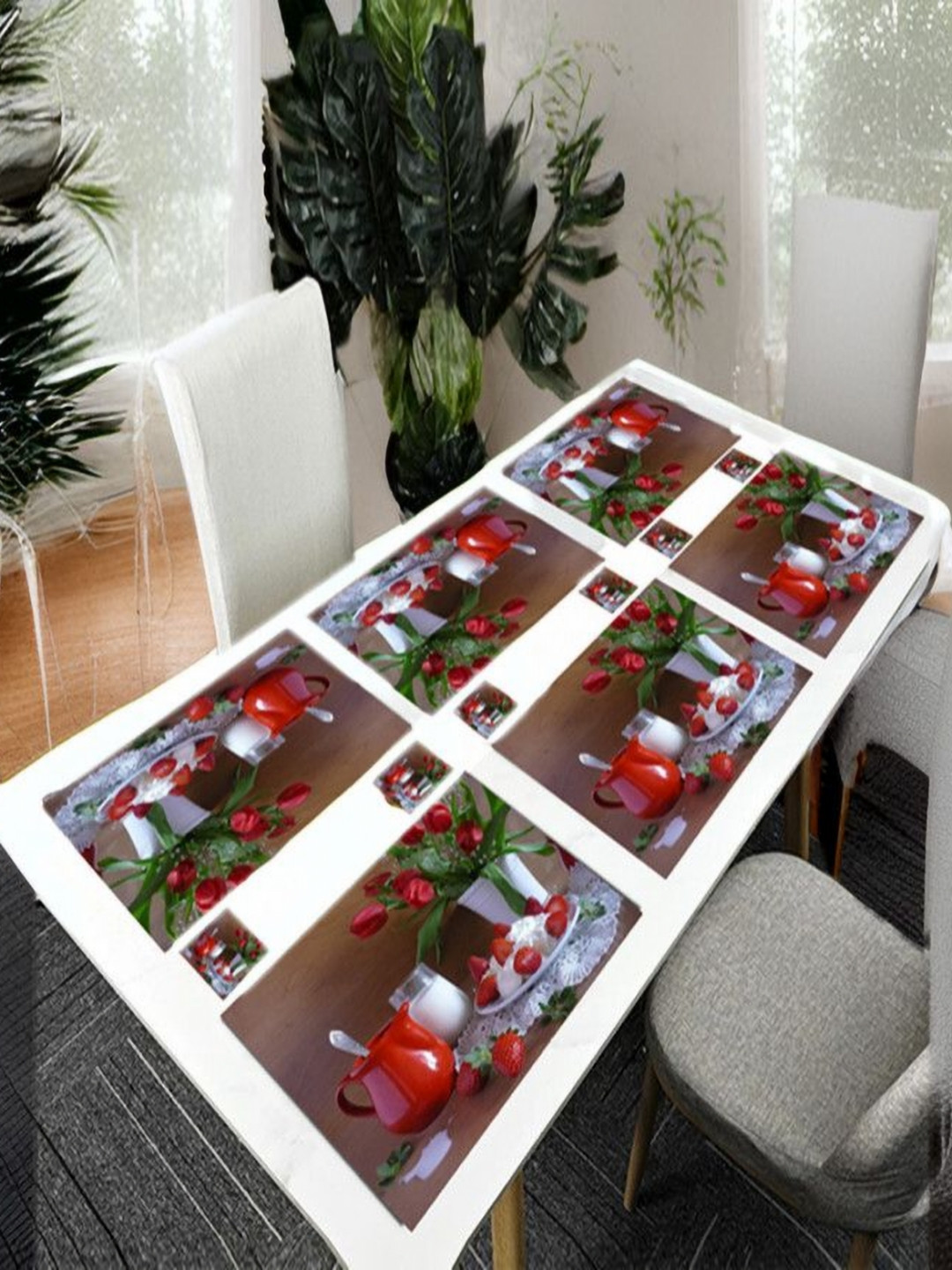 

REVEXO Brown & White 12 Pieces Printed Rectangular Shaped Coasters & Table Placemats