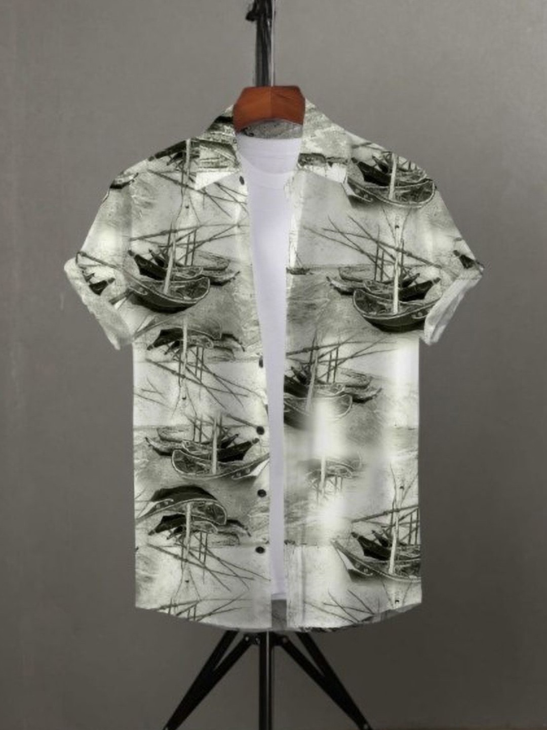 

iCome Men Spread Collar Abstract Printed Casual Shirt, Off white