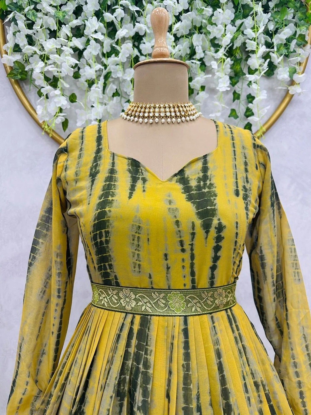 

Raiyani Enterprise Women Printed Knitted Fit & Flared Ethnic Dress, Yellow